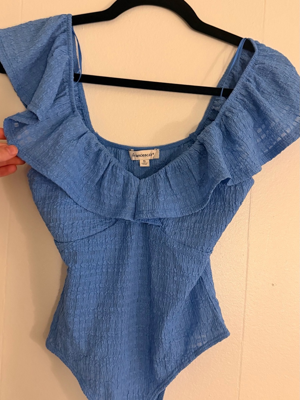 Francesca's Collections Blue Ruffle One-Piece - Picture 2 of 3